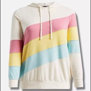 NEW Torrid 3 Lightweight French Terry Colorblock Pullover Hoodie, Pastel Stripes
